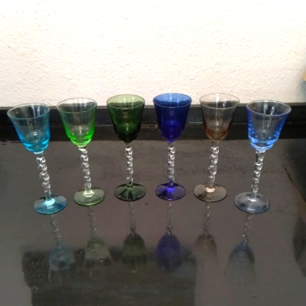 Set of Colorful Twisted Stem Wine Glasses